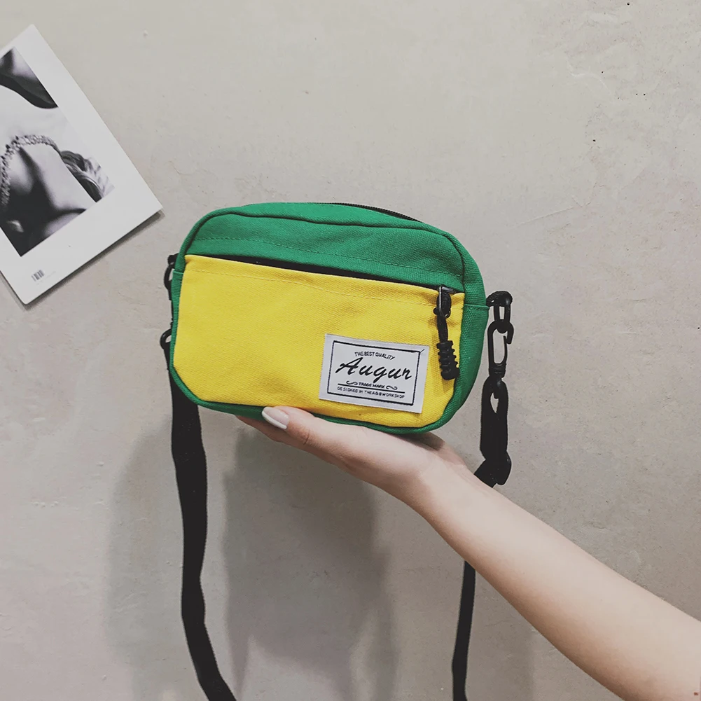

Fashion Women Canvas Patchwork Contrast Color Crossbody Shoulder Phone Bag Casual Ladies Mini Handbags Purse Wallet