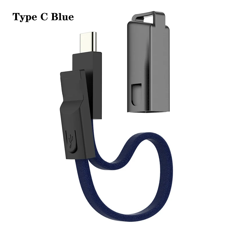 Портативный короткий кабель брелок, зарядное устройство USB для iPhone Xiaomi/type C/Micro USB C шнур Быстрая Зарядка Синхронизация данных кабели для телефонов аксессуар - Цвет: For Type C  Blue