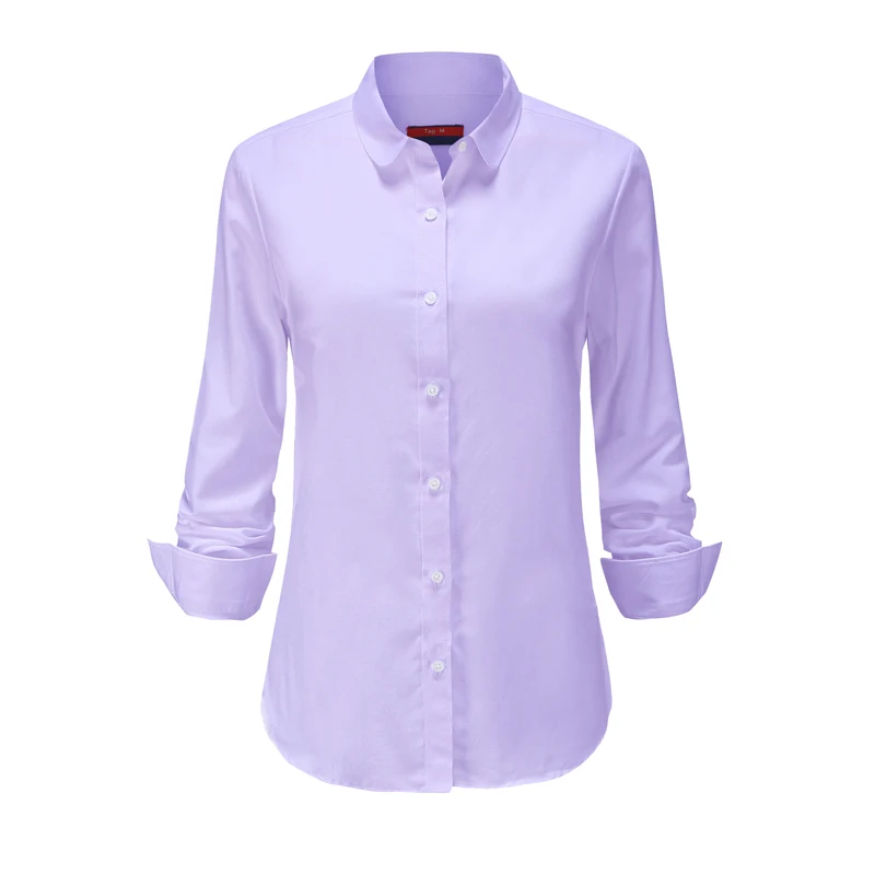Purpleoxford Женская блузка, модная женская оксфордская рубашка, Тонкая блузка с длинным рукавом, отложной воротник, простая однотонная саржевая весенняя и осенняя - Цвет: Purpleoxford