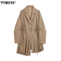 high quality women long suit jacket 2022 new autumn and winter solid color long sleeved ladies irregular pleated blazer dress
