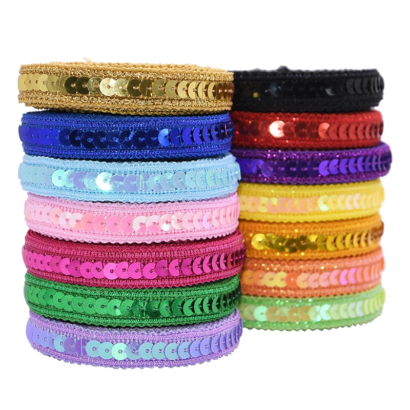 5Meter 12mm Gold Silver White Red Sequin Lace Trim Ribbon Fabric For Wedding Cloth Headdress DIY Sewing Accessories | Дом и сад