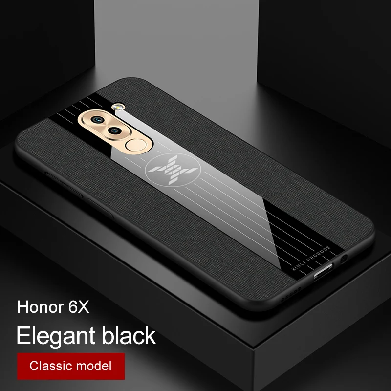 Black No Ring Чехол для huawei Honor 6X, тканевый жесткий чехол на заднюю панель, мягкая рамка, тканевый чехол для телефона, для huawei mate 9 Lite, 5,5 дюймов, магнитный держатель-кольцо - Цвет: Black No Ring
