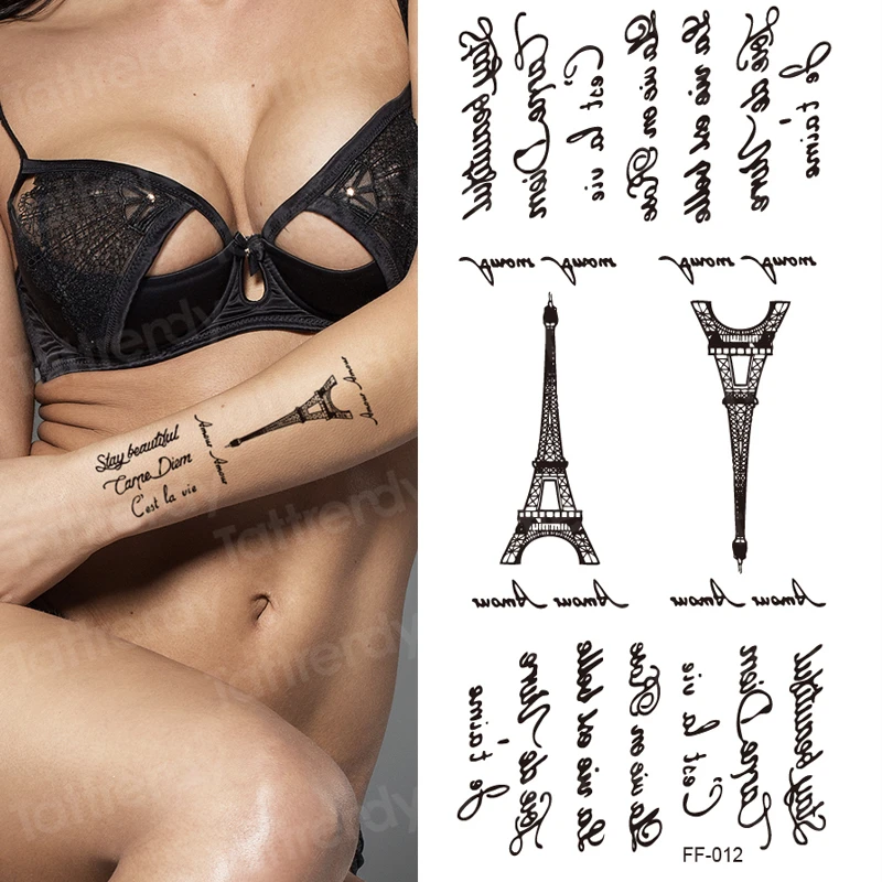 

Waterproof Temporary English Word sexy romantic Tattoo Stickers Black Letters Feather Body Art Tattoos Heart on Hand Finger Arm