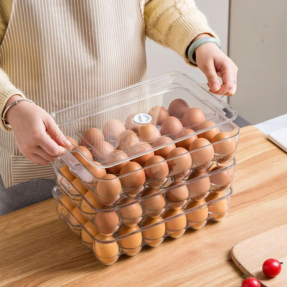 

Hygienic Durable 24 Grids Kitchen Containers Egg Storage Box PET Egg Holder Well Protect for Fridge