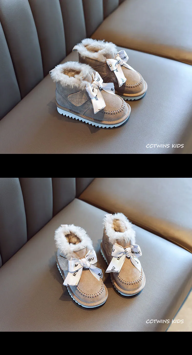 CCTWINS/детская обувь; коллекция года; модные зимние ботинки для детей; детская обувь из натуральной кожи; брендовые короткие ботинки с бабочкой для девочек; SNB154