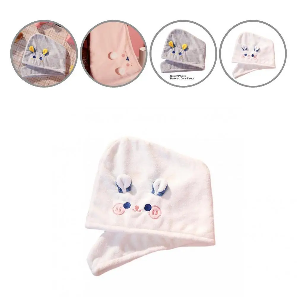 

Super Absorbent Cute Convenient Bathing Hair Cap Coral Fleece Head Wrap Hat Bright Color for Women