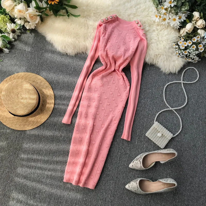 Женское осеннее сексуальное обтягивающее женское платье с жемчужинами и