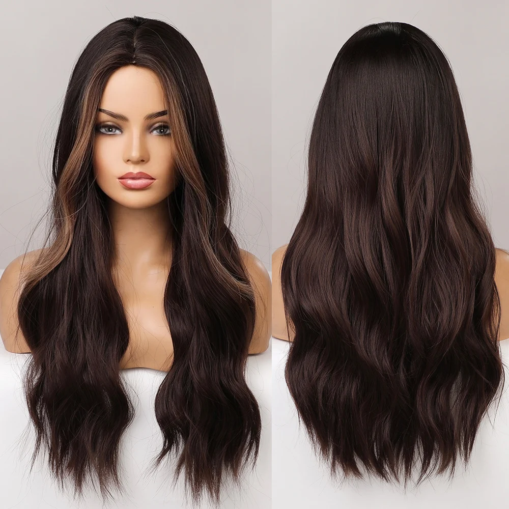 ESIN синтетические волосы длинные волнистые Омбре темно-коричневые парики средней