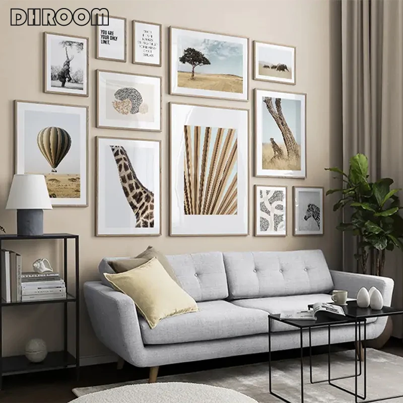 

Balloon Safari Poster Zebra Giraffe Painting Abstract Canvas Poster Nature Landscape Print Gallery Wall Decoration Picture