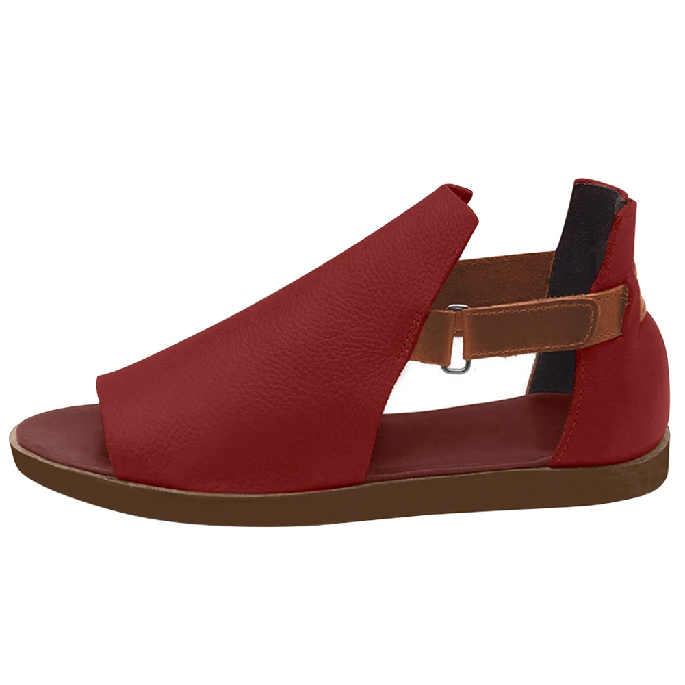 

1pair Open Toe Women Sandal Artificial PU Party Solid Comfortable Summer Wear Resistant Home Beach Breathable Non Slip Flat Heel