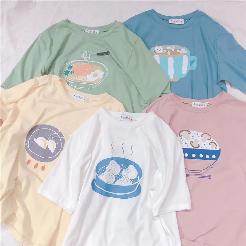 Японские летние новые женские милые футболки с мультяшным принтом Bestie Mori Girl