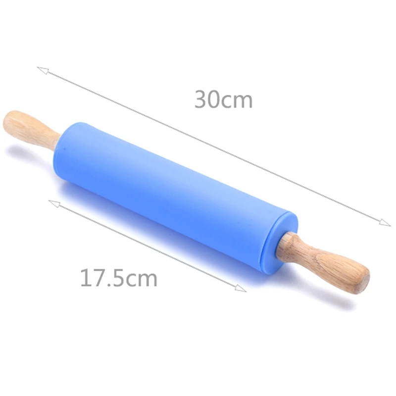 

Non-Stick Silicone Rolling Pin With Wooden Handle Pastry Flour Cake Dough Patterned Roller Baking Tool Bakeware Kitchen Gadgets