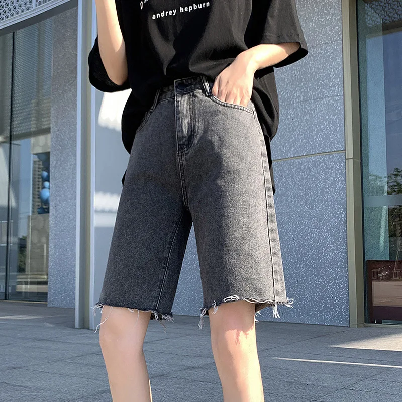 

Women Fashion Casual Comfortable Versatile Denim Ladie knee lenght Pants Vintage Jeans girls temperament solid short trousers