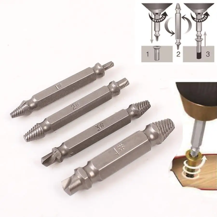 4 шт./компл. Двусторонняя поврежденный Винт экстрактор сверла выталкивающий болт