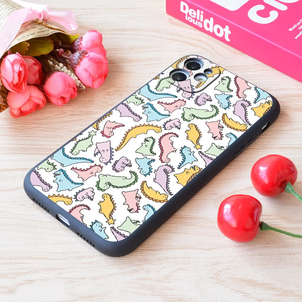 

For iPhone Cute Dino Explosion Print Soft Matt Apple Case