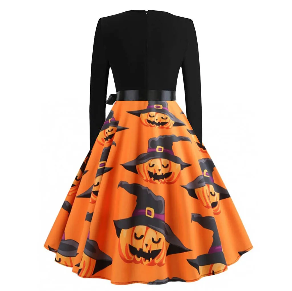 Зимнее платье женские платья праздничная одежда на Хэллоуин длинный рукав принт