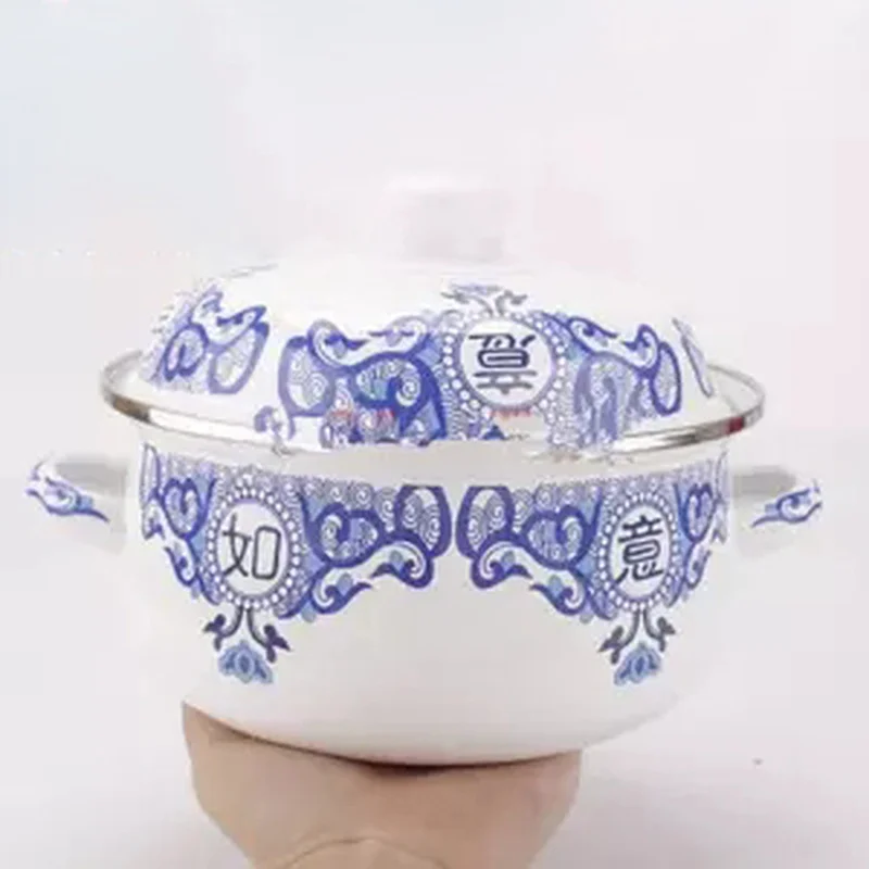 Enamel Pot Binaural Soup Stew Boiling Milk Universal Wok Hotpot Cookware for | Дом и сад