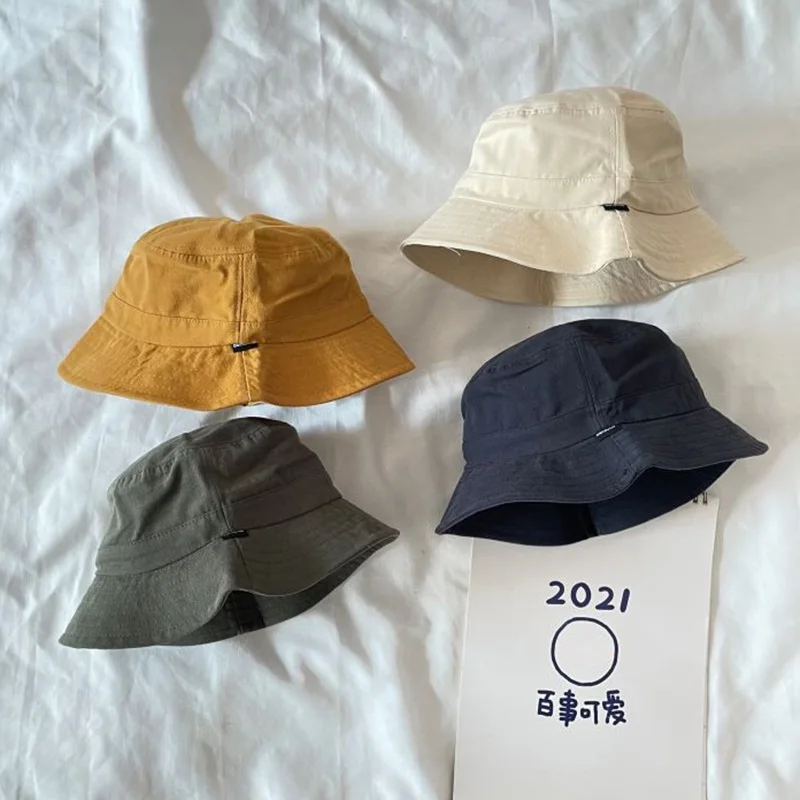 

Korean Version Elegant Solid Cool Color Four Seasons Fisherman Hat Children New Canvas Simple Basin Hat Unisex Sun Hat Shading