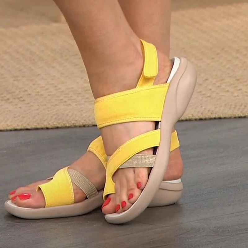 

Босоножки женские на танкетке, однотонные повседневные Этнические сандалии на платформе, без застежки, пляжная обувь, лето