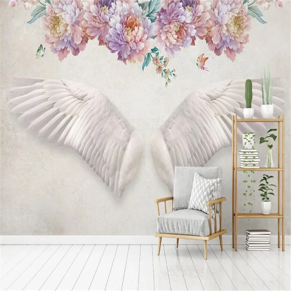 

milofi custom wallpaper mural 3D Nordic wings flower TV background wallpaper mural