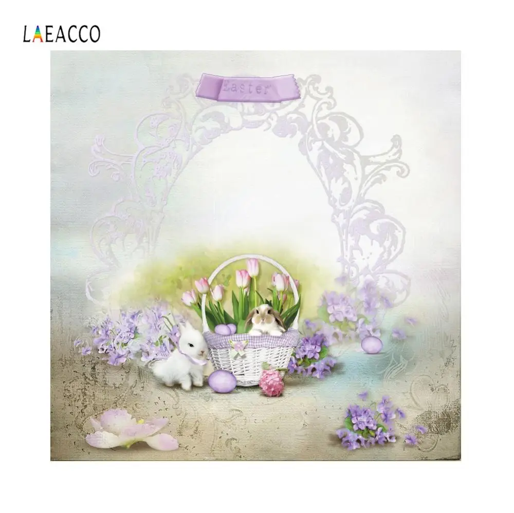 Laeacco фиолетовый пасхальное яйцо цветок кролик фон для фотосъемки семейная