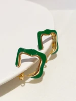 brass with 18k gold square green irregular earrings women jewelry punk party gown runway korean japan ins boho top