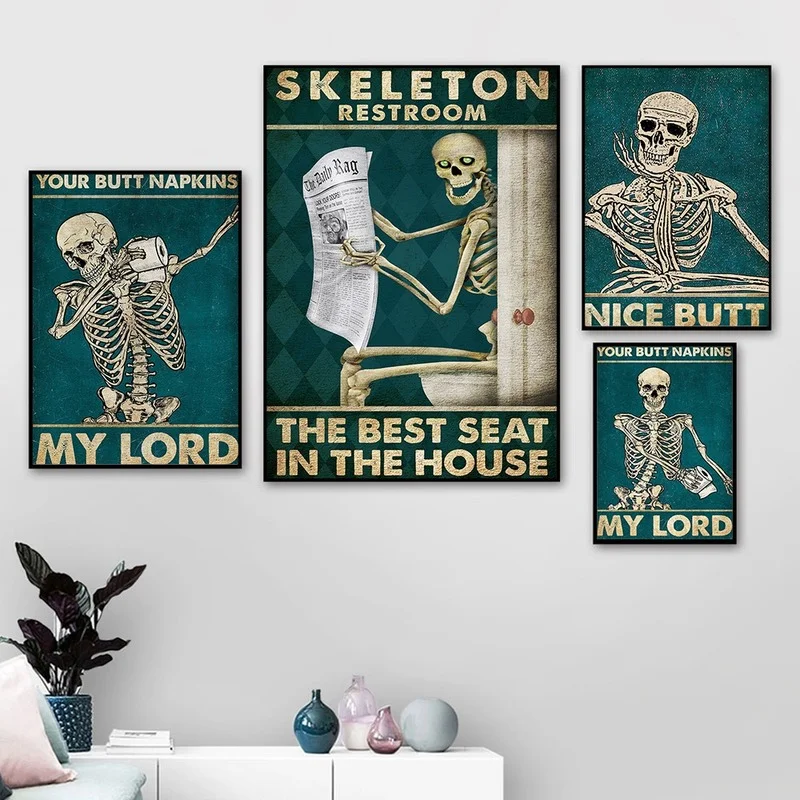 

Toilet Funny Horror Posters and Prints Vintage Wall Art Canvas Painting Bathroom Decoration Wall Decoration