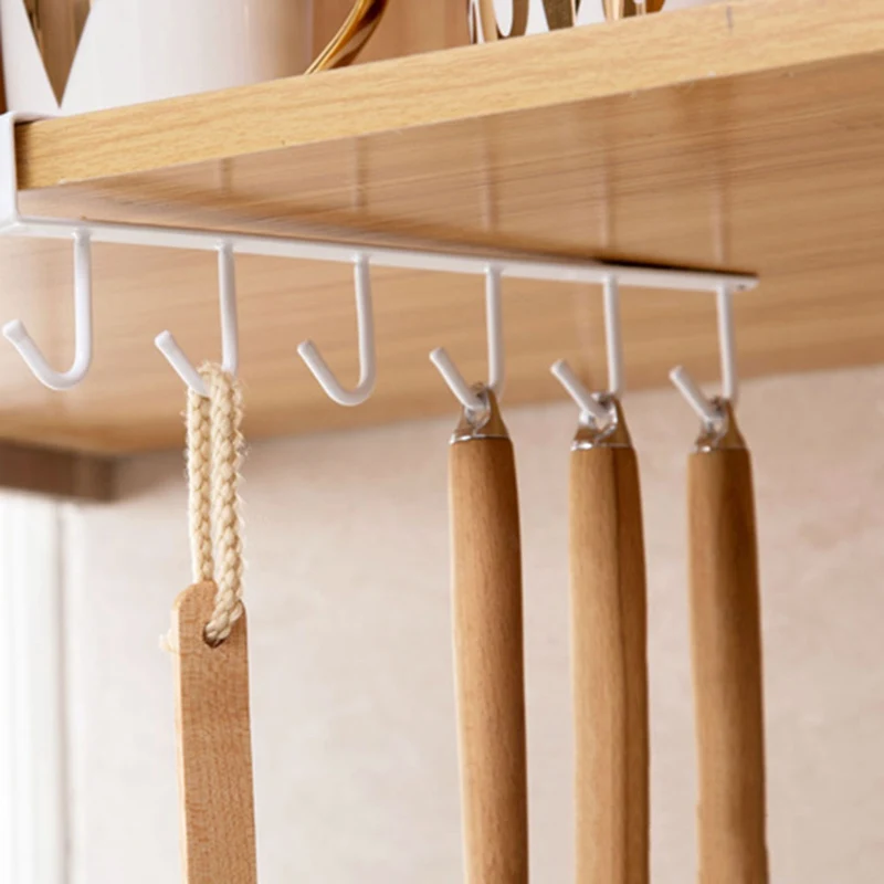 

Kitchen Storage Rack Hanging Hook Organizer Closet Clothes Glass Mug Metal Shelf Hanger Storage Hooks Cupboard Shelf
