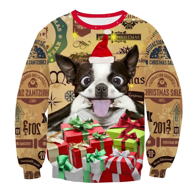 

3D Print Cute Santa Claus Dog Puppy Novelty Winter Ugly Merry Christmas Sweater Funny Xmas Gift Womens Mens Unisex Pullover