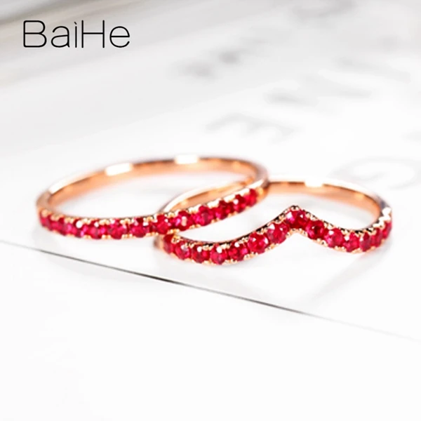 BAIHE Твердое 14 к желтое золото 0.45CT сертифицировано круглой огранки подлинные Рубины свадебные женские трендовые ювелирные изделия уникальное модное кольцо