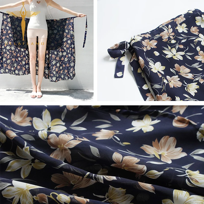 

Chiffon High Waist Printed Floral Women's Skirts Holiday Lace-Up Loose Elegant One-Piece Skirt Casual Temperament Female Skirt