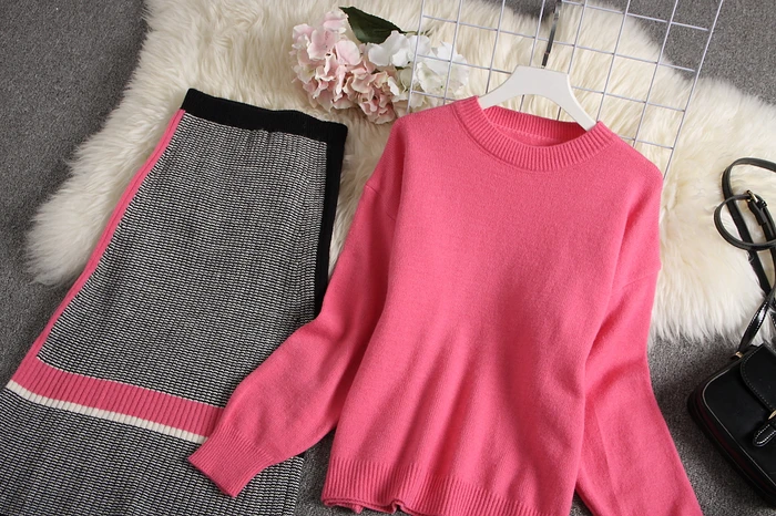 ALPHALMODA осень новое поступление Женский вязаный свитер юбка костюмы яркий цвет Молодежный Зимний вязаный костюм комплект из 2 предметов