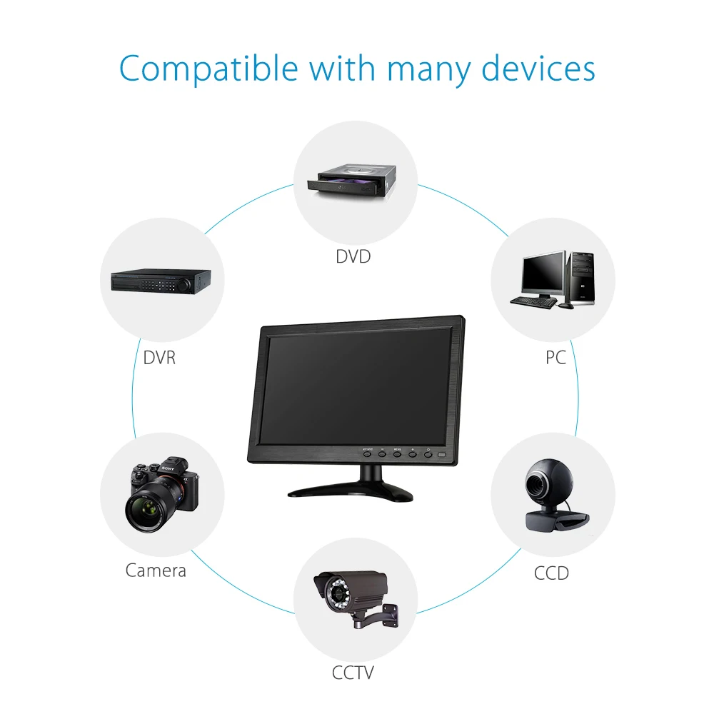 Eyoyo CCTV монитор 1" 1024X600 TFT lcd монитор BNC AV VGA HDMI монитор для ПК DVD монитор камеры CCTV
