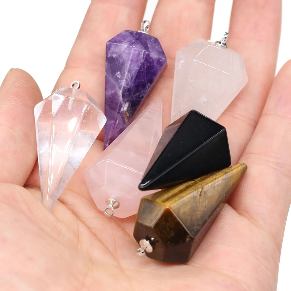 

Natural Stone Pendants Faceted Tapered Semi Precious Stone Necklace Pendant for DIY Jewelry Making Good Quality Size 20x40 mm