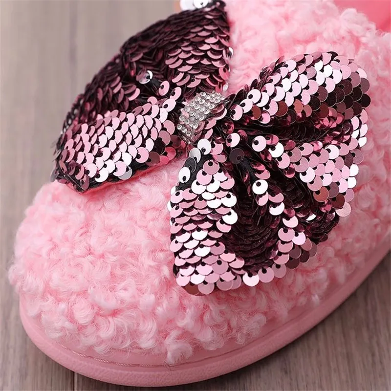 

bow Plush slippers women men Home Slippers Cute Animal warm Soft Comfortable grey Woman Slipper Ladies House Slippers winter