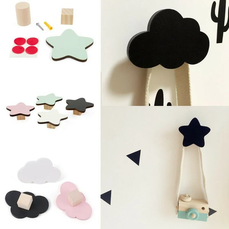

Children's Bedroom Wall Hooks Nursery Wood Hanger Scandinavian Style Star Cloud
