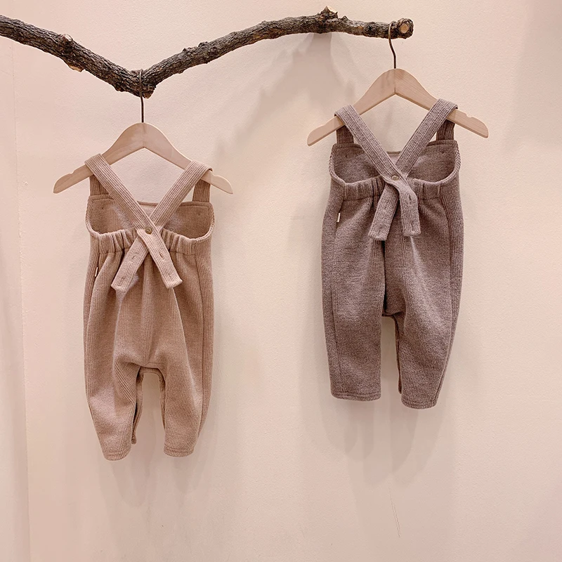 

Baby Boys Girls Romper Infant Simple Soild Color Overalls Korean Fashion Children Cross Back Straps Suspender Pants 0-24M