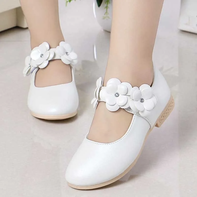 Flower Girls Pink White Gold Leather Shoes For Children Latin Dance Princess Wedding Party 6 8 10 12 Years Old schoenen meisjes