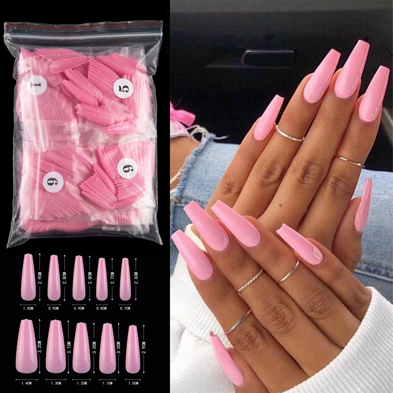 500 шт. цветные накладные ногти длинные балерины форма гроба УФ блестящие