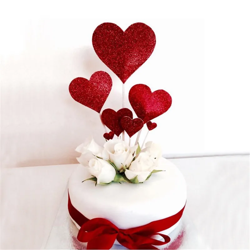 Cakelove 7 шт./компл. красный в форме Золотого сердца торт фигурки жениха и невесты; с зубочистка торт украшения для праздника Одежда для свадьбы, дня рождения милые прекрасные подарки