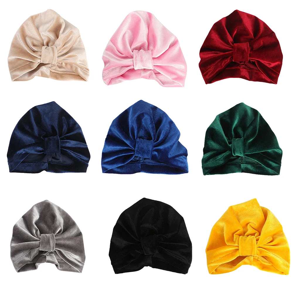 Velvet Baby Hat for Girls Autumn Winter Boy Cap Photography Props Elastic Infant Beanie Turban Accessories | Детская одежда и