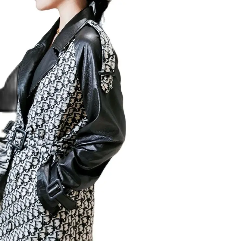 Gabardina de empalme de piel de oveja para mujer, abrigo de piel auténtica, abrigo de piel de oveja, chaquetas de piel auténtica para mujer, 2020