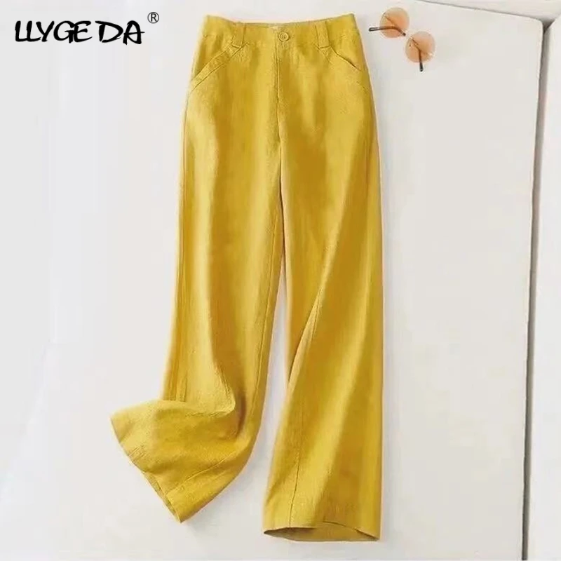 

Cotton Linen Straight-leg Pants For Women Loose Casual Drape Women's Pant 2021 Spring Summer Fashion New Trousers For Female