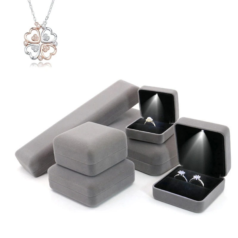 Flanel Led Sieraden Doos Met Led Licht Voor Gift Wedding Ring Hanger Earring Display Opslag Sieraden Dozen En Verpakkingen