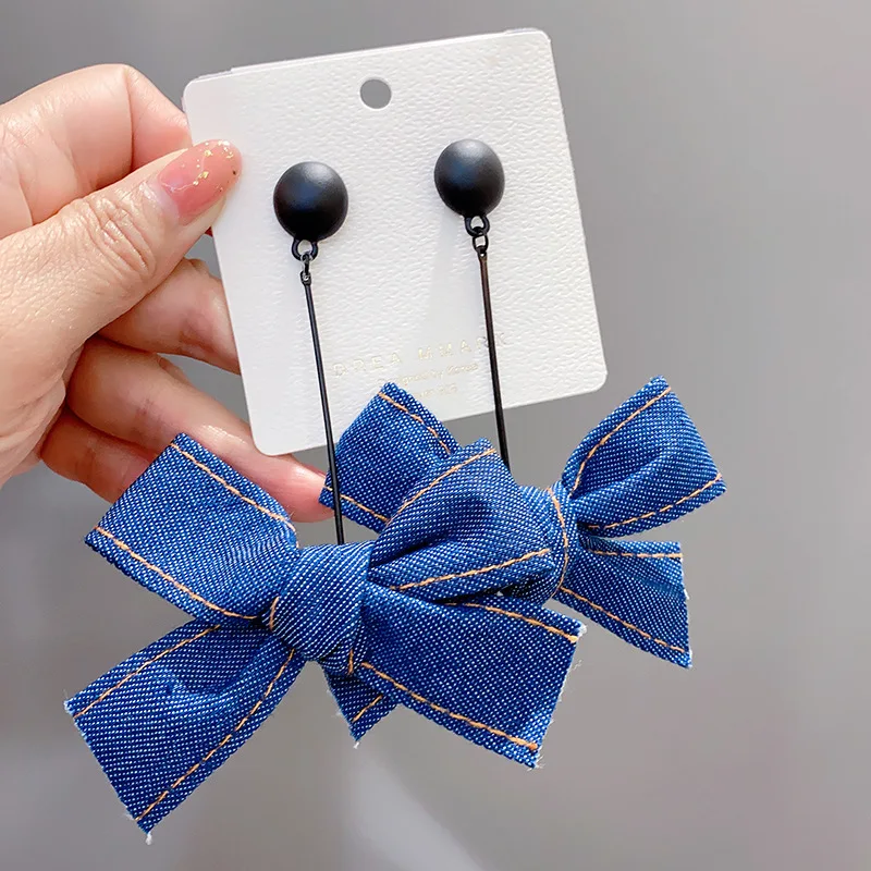 

New fashion fashion girl heart new fashion exaggerated ear needles long bow earrings wild personality sweet delicate jewelry