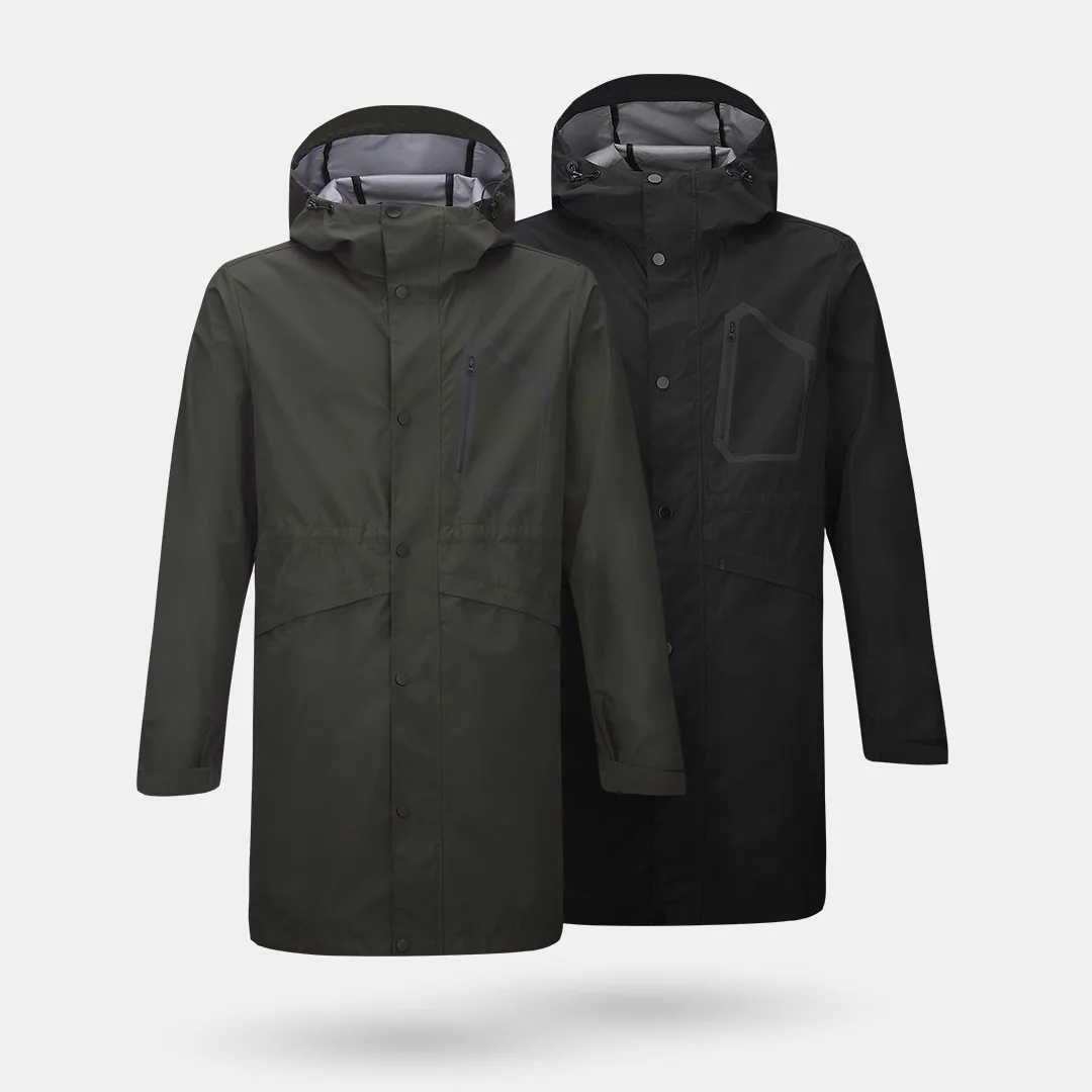 

Uleemark Men's Waterproof Rain Jacket with Hood Lightweight Windproof Outdoor Active Long Raincoat