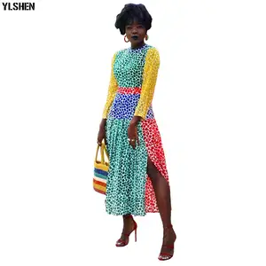 Новые африканские платья для женщин, одежда для Дашики, Радужное леопардовое сексуальное платье с разрезом в Африке, одежда с длинным рукавом, Robe Africaine