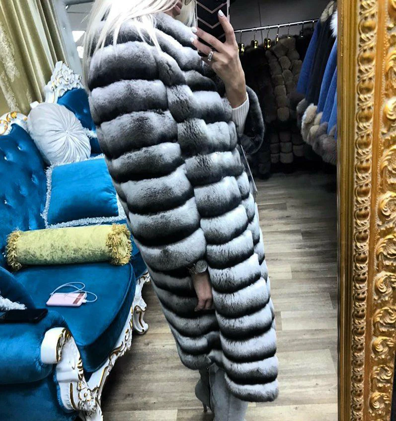 Модное женское пальто YZ.FURTURE из меха кролика рекс с круглым вырезом Подлинная