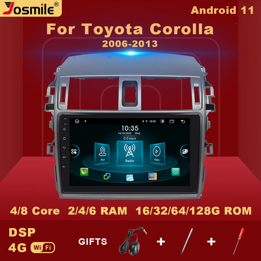 

2 din Android 11 Car Multimedia Player For Toyota Corolla E140 E150 2006-2013 Radio GPS Navigation Carplay Wifi DSP 6GB 128GB