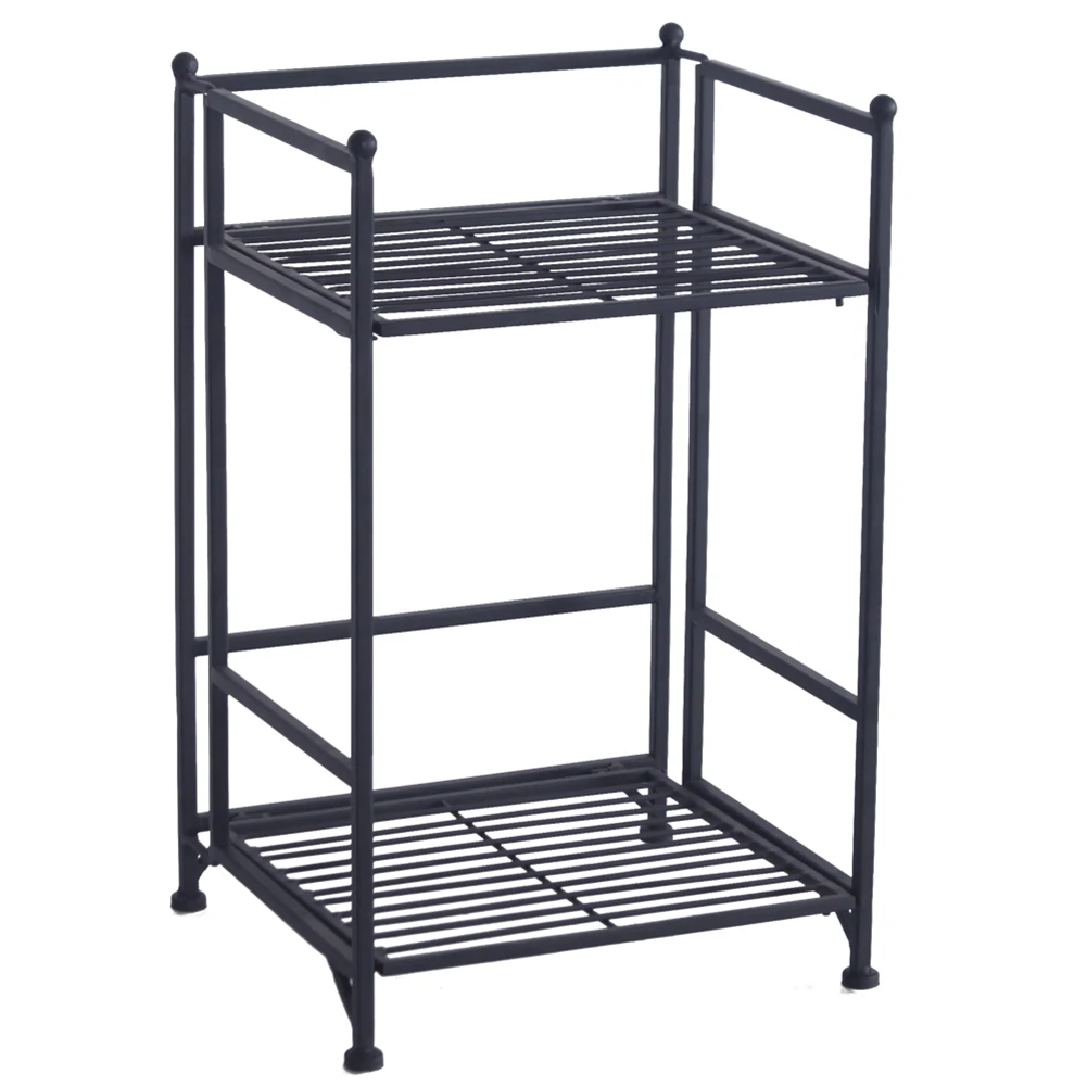 

2-Tier Folding Metal Shelf imple Storage Organizer Rack Bedroom Bathroom Kitchen Shelf Plant Stand Flower Pot Holder